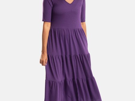 Arlet Plain Purple Tiered Hem Relaxed Fit Midi Dress Online now