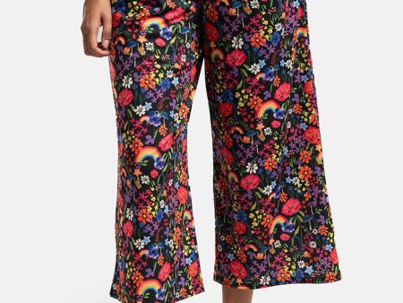 Amari Garden Rainbows Print Pull On Wide Leg Culotte Trouser For Cheap