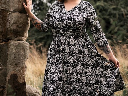 Addams Mono Skull Print Cotton Swing Dress For Sale