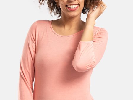 Soft Coral 3 4 Sleeve Round Neck Top Supply