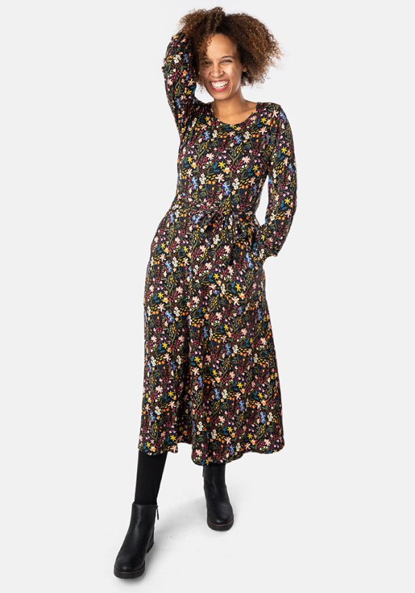 Chase Ditsy Floral Print Viscose Midi Dress For Discount