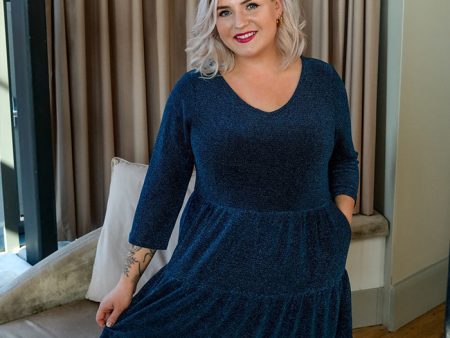 Kya Teal Sparkle Tiered Hem Dress on Sale