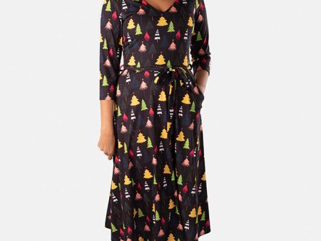 Alpine Colourful Christmas Tree Print Midi Dress Discount