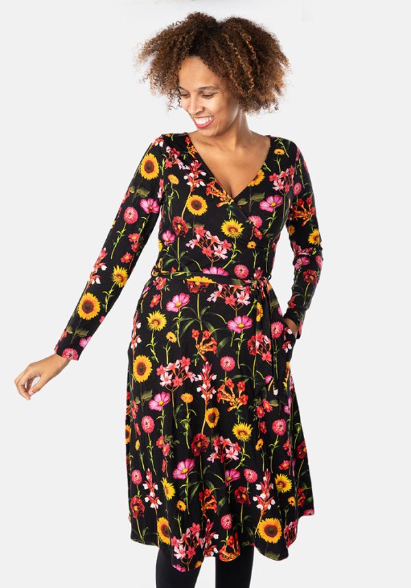 Alaine Sunflower Print Viscose Dress Fashion