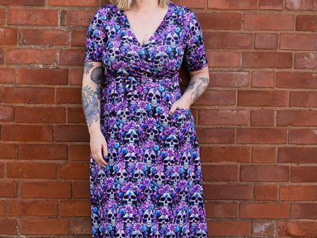 Dexter Purple Floral Skull Print Midi Dress For Cheap