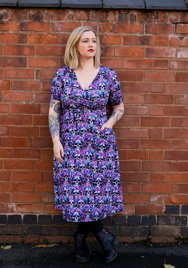 Dexter Purple Floral Skull Print Midi Dress For Cheap