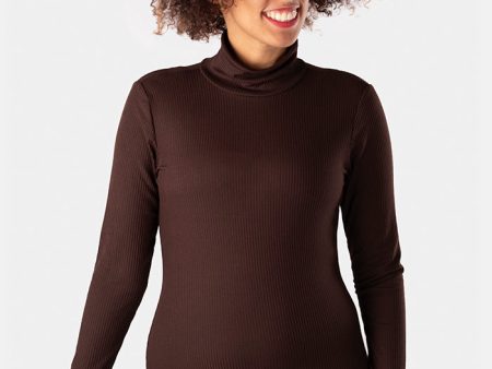 Chocolate Brown Polo Neck Top For Cheap