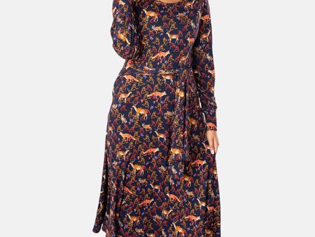 Vannie Fox Print Viscose Midi Dress Online now