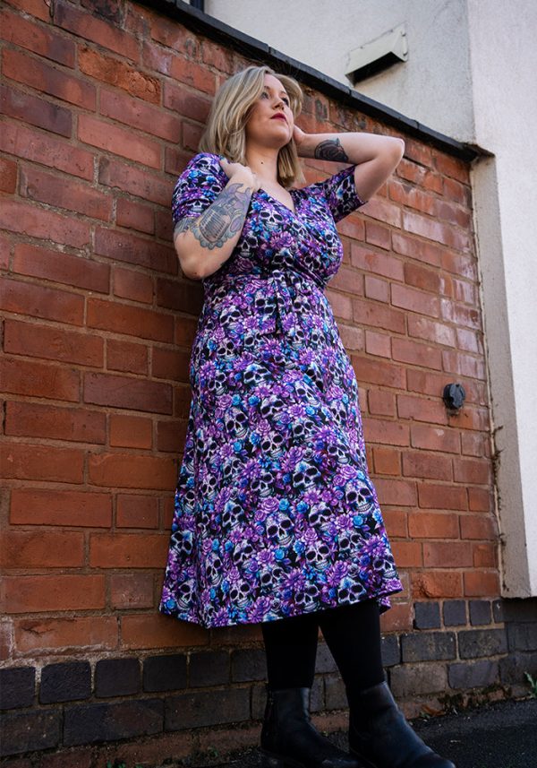 Dexter Purple Floral Skull Print Midi Dress For Cheap