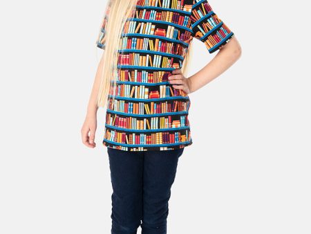 Children s Bookshelf Print Cotton T-Shirt (Connie) Hot on Sale