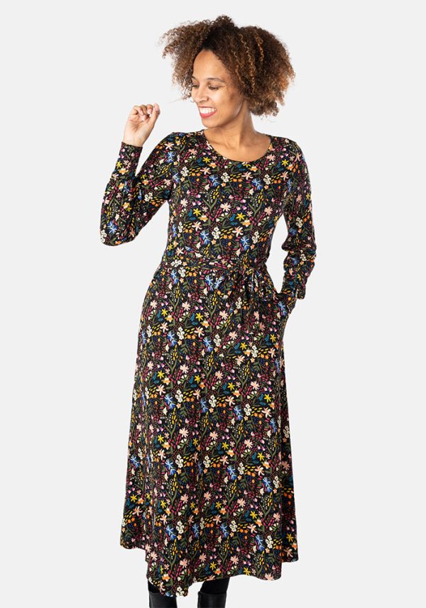 Chase Ditsy Floral Print Viscose Midi Dress For Discount