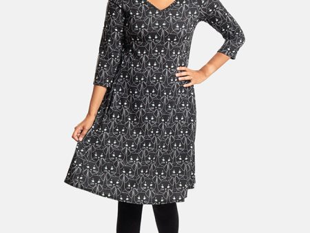 Tux Cat Face Print Trapeze Dress Online Sale