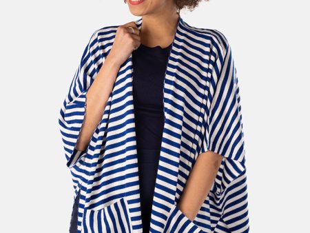 Navy & White Stripe Sleeveless Cardigan For Discount