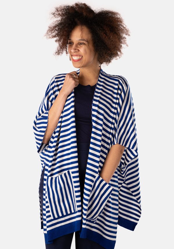 Navy & White Stripe Sleeveless Cardigan For Discount