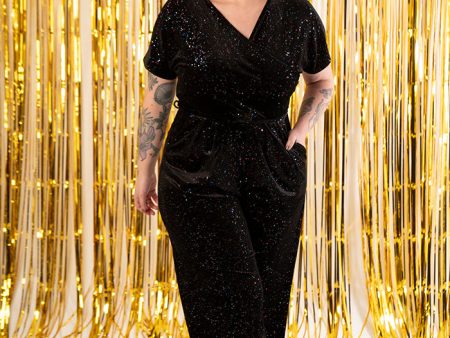 Halo Black Sparkle Velvet Jumpsuit Discount