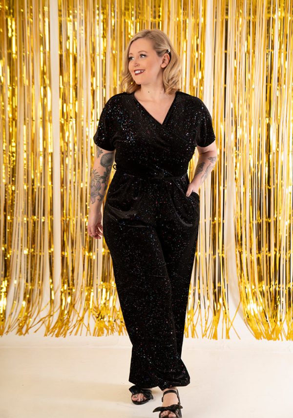 Halo Black Sparkle Velvet Jumpsuit Discount