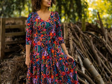 Daryl Colourful Paisley Print Tiered Hem Midi Dress For Discount