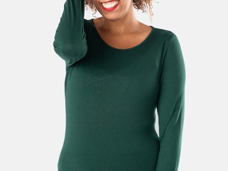 Bottle Green Long Sleeve Round Neck Top Hot on Sale