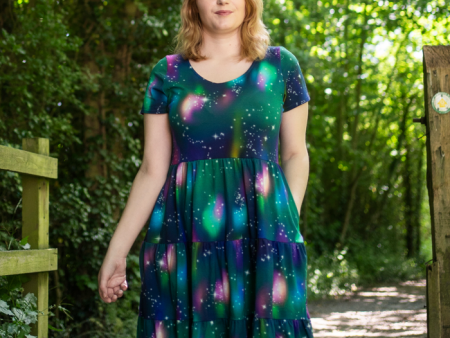 Stelara Galaxy Print Tiered Hem Cotton Dress Discount