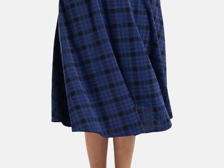 Anais Blue & Black Check Jacquard A-Line Skirt Fashion