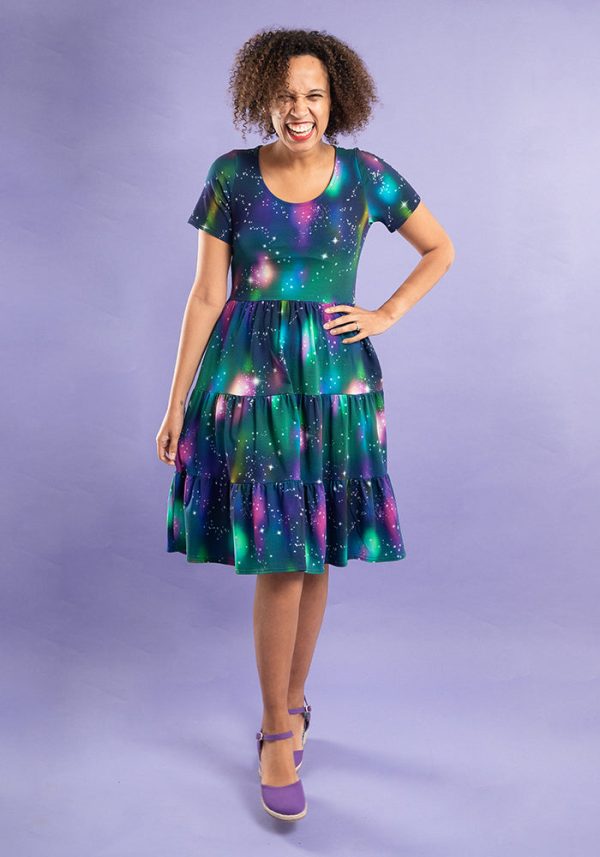 Stelara Galaxy Print Tiered Hem Cotton Dress Discount