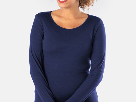 Navy Long Sleeve Round Neck Top For Sale