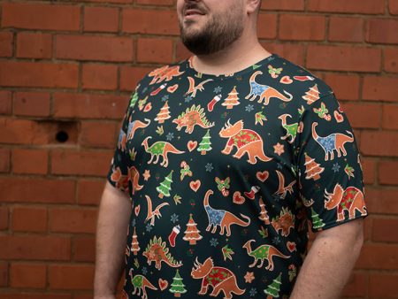 Santasaurus Green Gingerbread Dinosaur Print Unisex Adults T-Shirt Online Sale