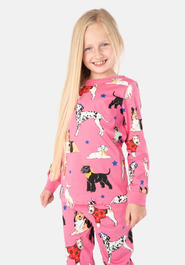 Children s Pink Posh Pooch Print Cotton Pyjama Set For Discount