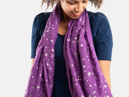 Purple Star Foil Print Scarf For Cheap