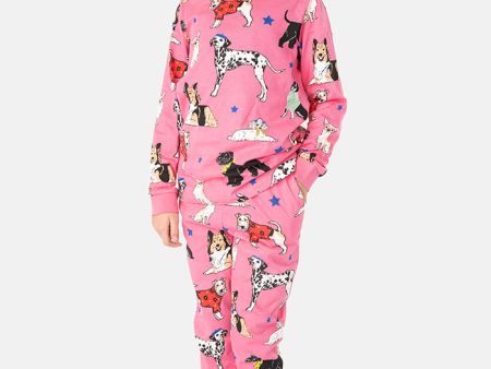 Children s Pink Posh Pooch Print Cotton Pyjama Set For Discount