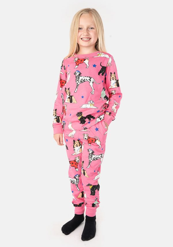 Children s Pink Posh Pooch Print Cotton Pyjama Set For Discount